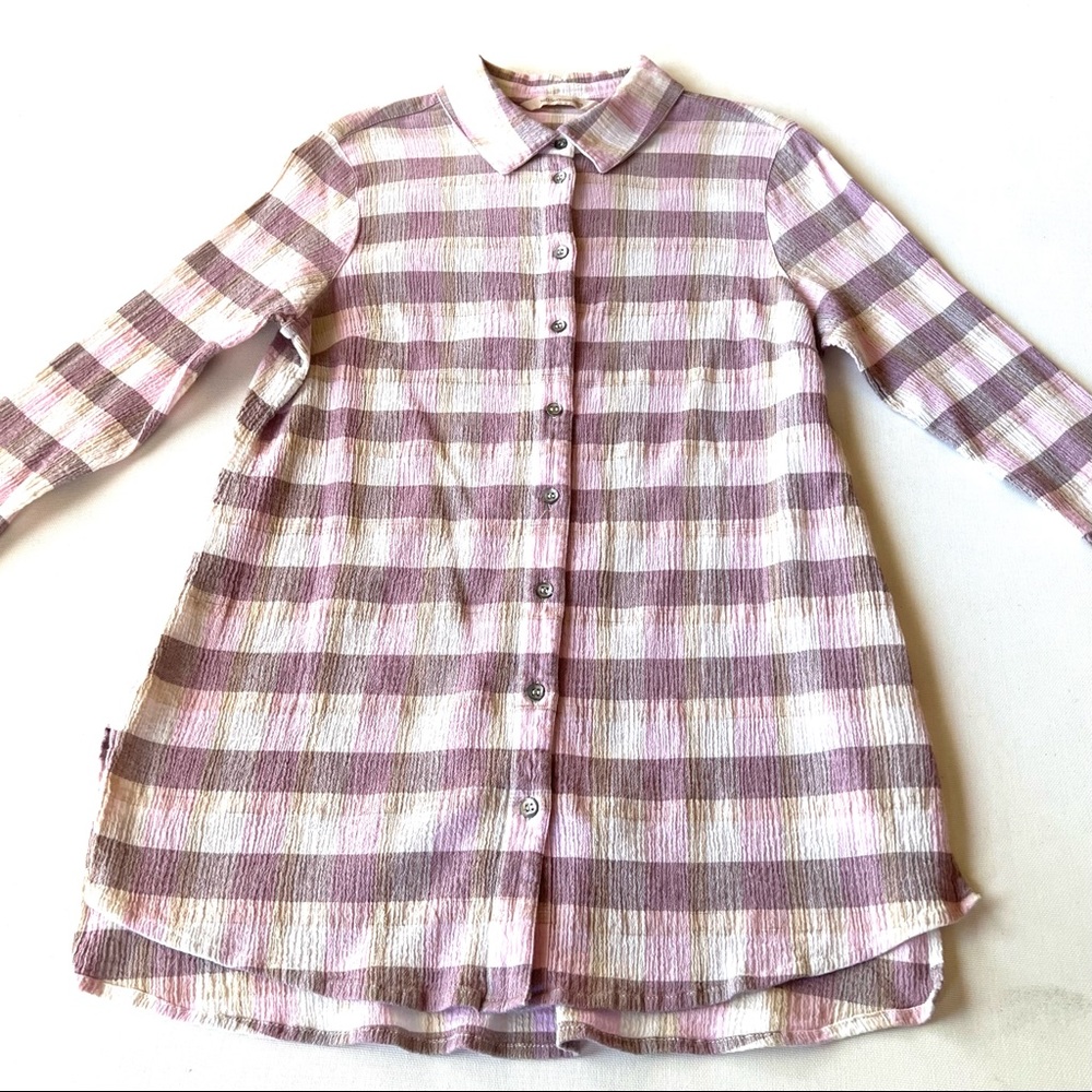 Soft Surroundings Gauze Button Down Checked Blouse - image 2